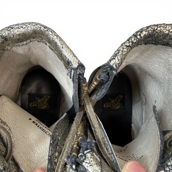 Freebird Manchester Combat Boots Women Size 8 distressed metallic Leather Silver - Picture 11 of 12